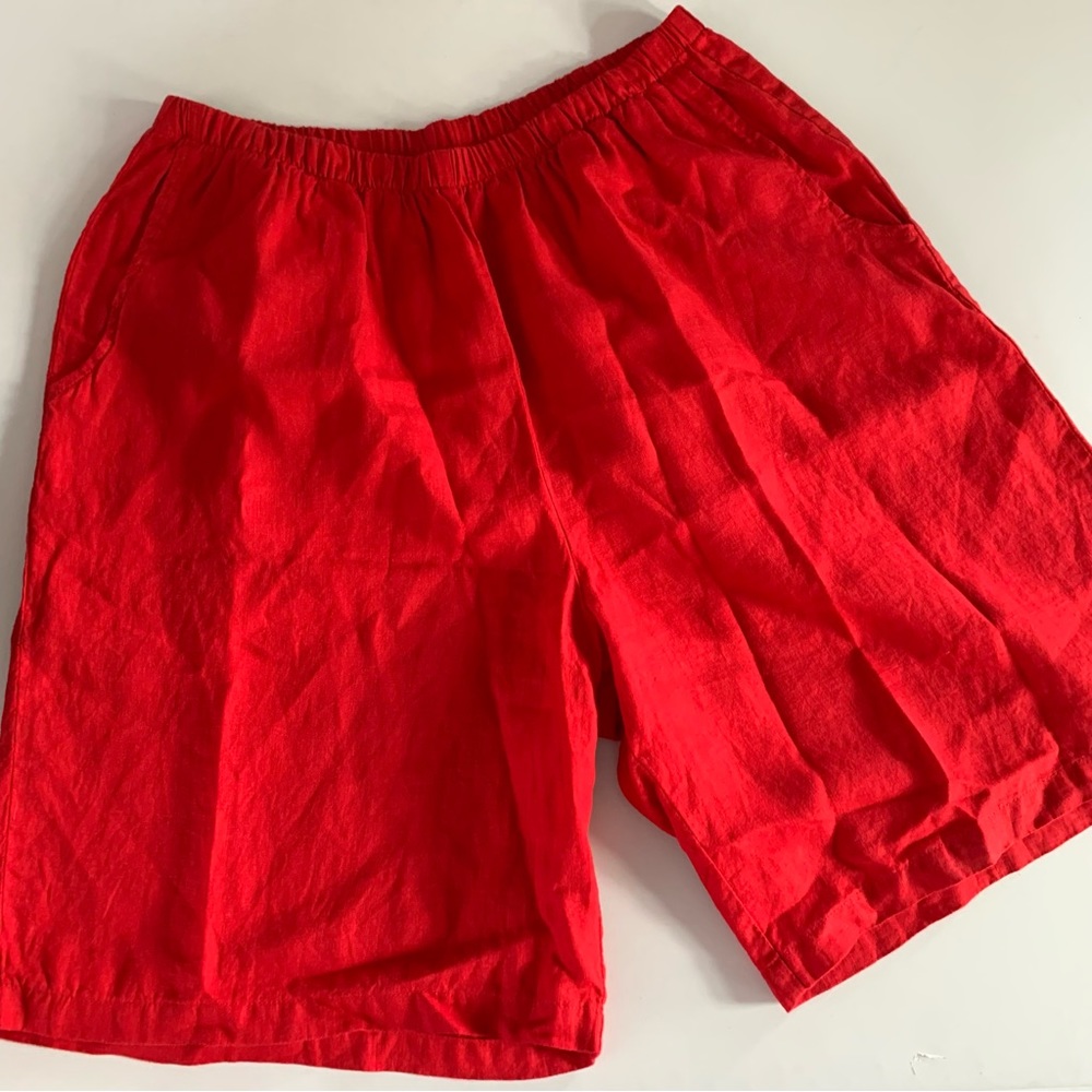 Flax 100% Linen Elastic Waist High Rise Relaxed Red Shorts Large Womens